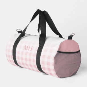 Moderne rosa minimalistische Gingham-Muster-Monogr Duffle Bag