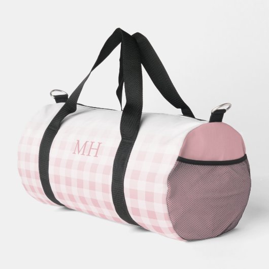 Moderne rosa minimalistische Gingham-Muster-Monogr Duffle Bag (Rechte Ecke)