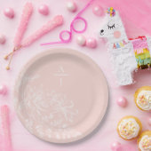 Moderne rosa Monogram, florale Papierplatte Pappteller (Party)