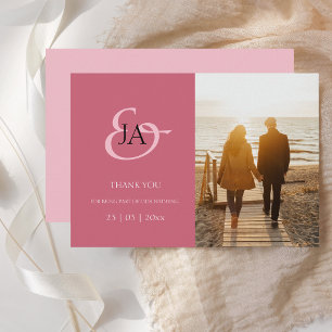 Moderne rosa Monogram Foto Hochzeit Vielen Dank