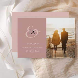 Moderne rosa Monogram Foto Hochzeit Vielen Dank
