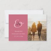 Moderne rosa Monogram Foto Hochzeit Vielen Dank (Vorderseite)
