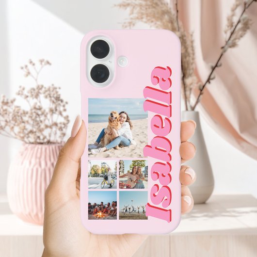 Moderne rosa Monogramm 5 FotoCollage Case-Mate iPhone Hülle