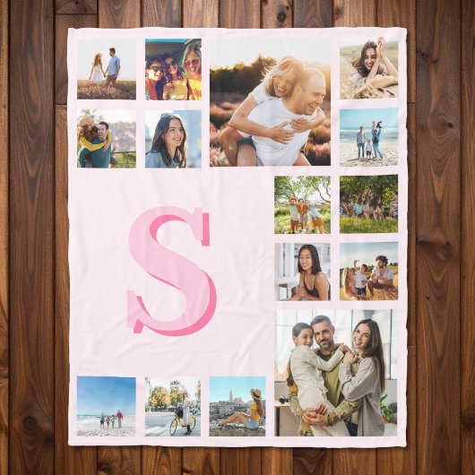 Moderne rosa Monogramm Custom 15 Foto Collage Fleecedecke