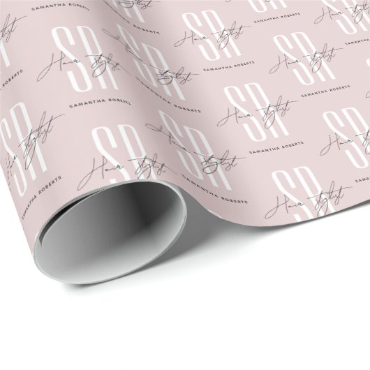 Moderne rosa Monogramm-Initialen Geschenkpapier (Rolleneckpunkt)