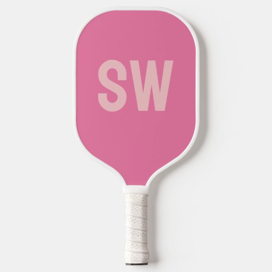 Moderne rosa Monogramm-Initialen Pickleball Schläger (Vorderseite)