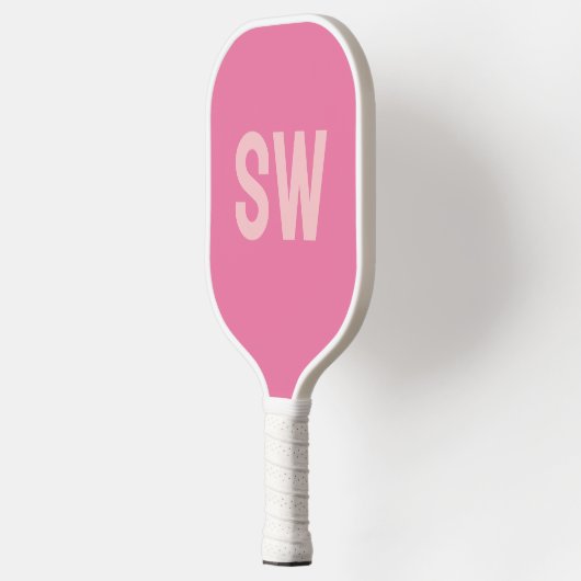 Moderne rosa Monogramm-Initialen Pickleball Schläger (Links)