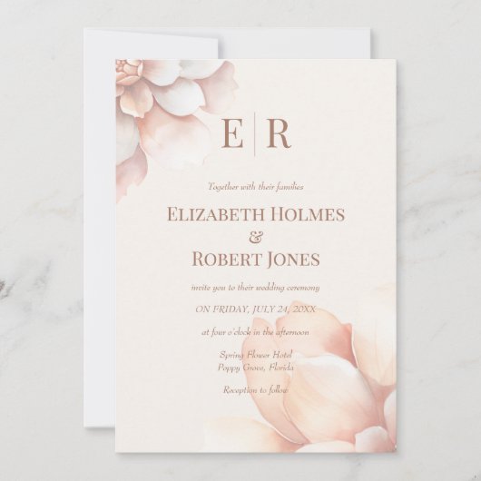 Moderne Rosa Mousse Petals Monogram Wedding Einladung (Vorderseite)