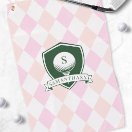 Moderne rosa Muster grüne Golfball Namensmonogramm Golfhandtuch