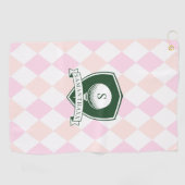 Moderne rosa Muster grüne Golfball Namensmonogramm Golfhandtuch (Horizontal)