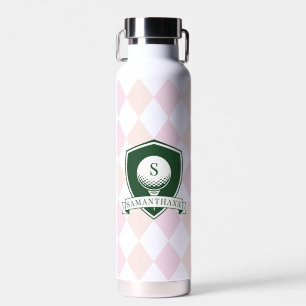 Moderne rosa Muster grüner Golfer Name Monogramm Trinkflasche