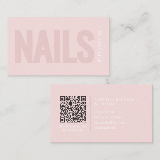Moderne Rosa Nageldesign-QR-Code Visitenkarte (Vorne/Hinten)