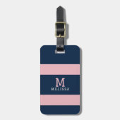 Moderne rosa-navyblaue Küstenstreifen-Monogramm Gepäckanhänger (Vorderseite vertikal)