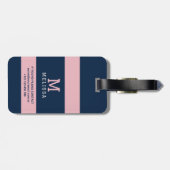 Moderne rosa-navyblaue Küstenstreifen-Monogramm Gepäckanhänger (Rückseite horizontal)