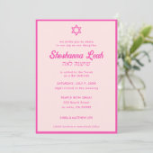 Moderne rosa Neon Tropical Bat Mitzvah Einladung (Stehend Vorderseite)