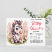 Moderne rosa Niedliche Zebra Baby Dusche Einladung (Stehend Vorderseite)
