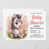 Moderne rosa Niedliche Zebra Baby Dusche Einladung (Vorne/Hinten)