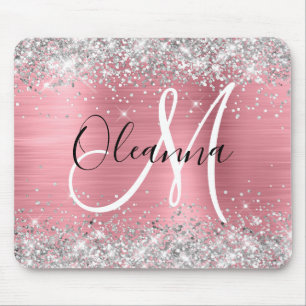 Moderne rosa Ombre-Folie Silber Glitter Monogramm Mousepad