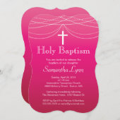 Moderne rosa Ombre Garland Kreuz Heilige Taufe Einladung (Vorne/Hinten)