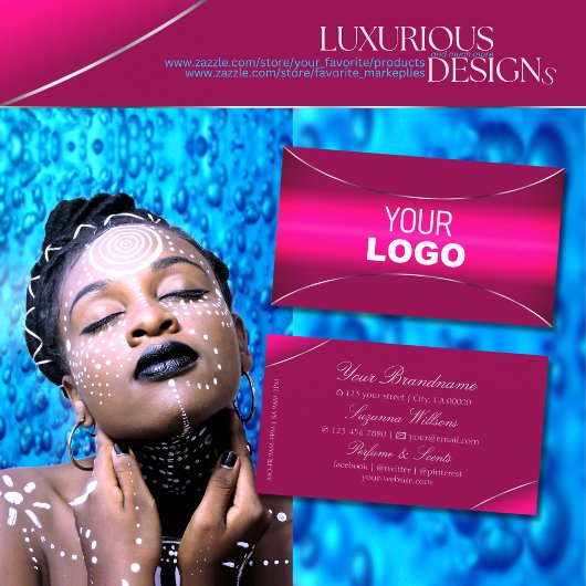 Moderne rosa Ombre mit schicken Silber-Grenze und  Visitenkarte