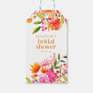 Moderne rosa-orange Aquarell-Blumen-Brautparty Geschenkanhänger