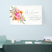 Moderne rosa-orange Blumen Hochzeitswillkommensgru Banner (Messeveranstaltung)