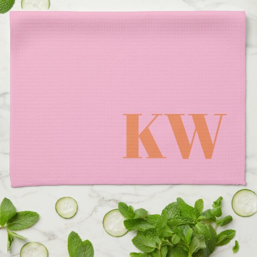 Moderne rosa-orange Monogramm Anfangsbuchstaben pe Geschirrtuch (Gefaltet)