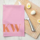 Moderne rosa-orange Monogramm Anfangsbuchstaben pe Geschirrtuch (Viertel Falte)
