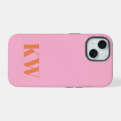 Moderne rosa-orange Monogramm Anfangsbuchstaben pe iPhone 15 Hülle (Rückseite (Horizontal))