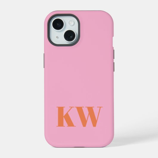 Moderne rosa-orange Monogramm Anfangsbuchstaben pe iPhone 15 Hülle (Rückseite)
