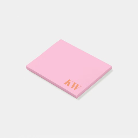 Moderne rosa-orange Monogramm Anfangsbuchstaben pe Post-it Klebezettel (angewinkelt)