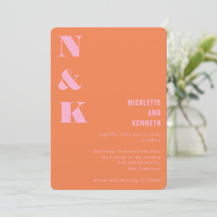 Moderne rosa-orange Monogramm-Initialen Hochzeit Einladung