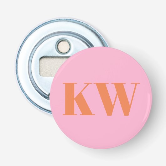 Moderne rosa-orange Monogramm-Initialen personalis Flaschenöffner (Vorderseite)