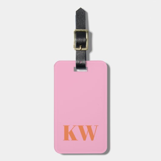 Moderne rosa-orange Monogramm-Initialen personalis Gepäckanhänger (Vorderseite vertikal)