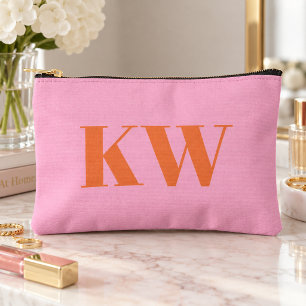 Moderne rosa-orange Monogramm-Initialen personalis Zubehörtasche
