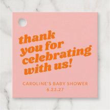 Moderne rosa Orange Retro Baby Dusche Vielen Dank