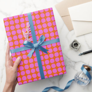 Moderne rosa-orange Retro-Punkte Valentinstag Bold Geschenkpapier