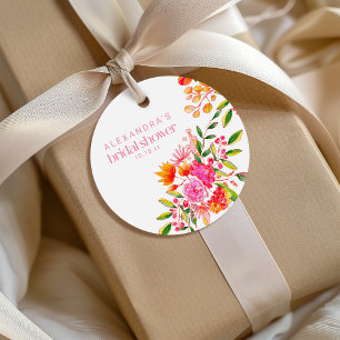 Moderne rosa-orange Wasserfarbe Floral-Brautparty Geschenkanhänger