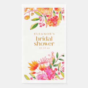 Moderne rosa-orange Wasserfarben-Blumen-Braut-Show Serviette