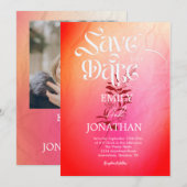Moderne rosa-orangefarbene Aquarell-Typografie Save The Date (Vorne/Hinten)