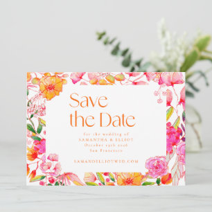 Moderne rosa orangefarbene Blume Einfache Hochzeit Save The Date