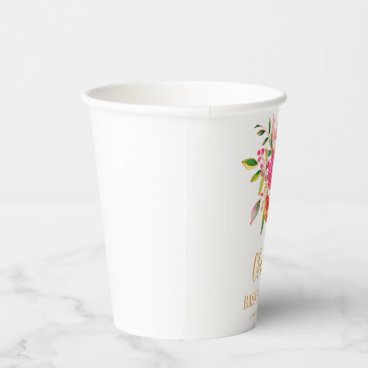 Moderne rosa orangefarbene Blütendusche Pappbecher (Rechts)