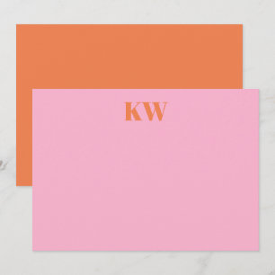 Moderne rosa orangefarbene Monogramm-Initialen Per Dankeskarte