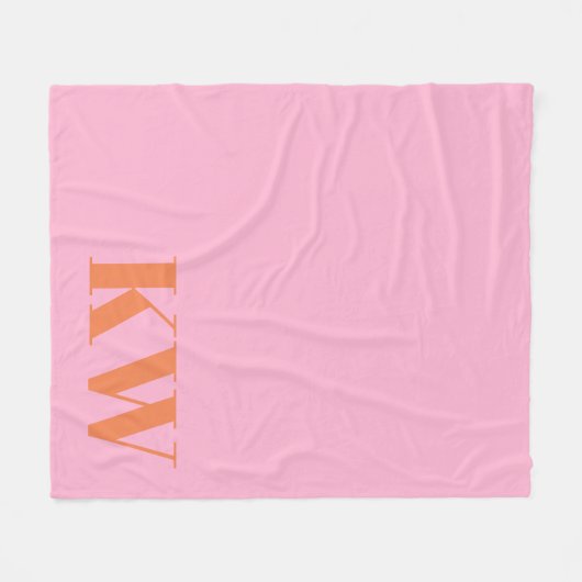 Moderne rosa orangefarbene Monogramm-Initialen Per Fleecedecke (Vorderseite (Horizontal))