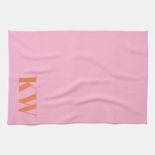 Moderne rosa orangefarbene Monogramm-Initialen Per Geschirrtuch (Horizontal)