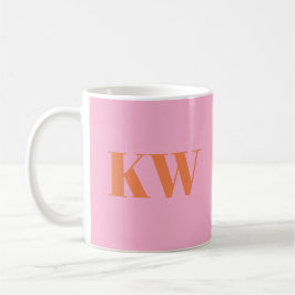 Moderne rosa orangefarbene Monogramm-Initialen Per Kaffeetasse