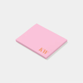 Moderne rosa orangefarbene Monogramm-Initialen Per Post-it Klebezettel
