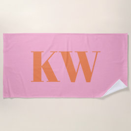 Moderne rosa orangefarbene Monogramm-Initialen Per Strandtuch
