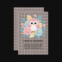 Moderne rosa Owl Blütendusche & Grid Baby Dusche Begleitkarte