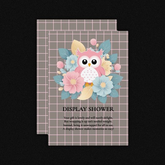 Moderne rosa Owl Blütendusche & Grid Baby Dusche Begleitkarte